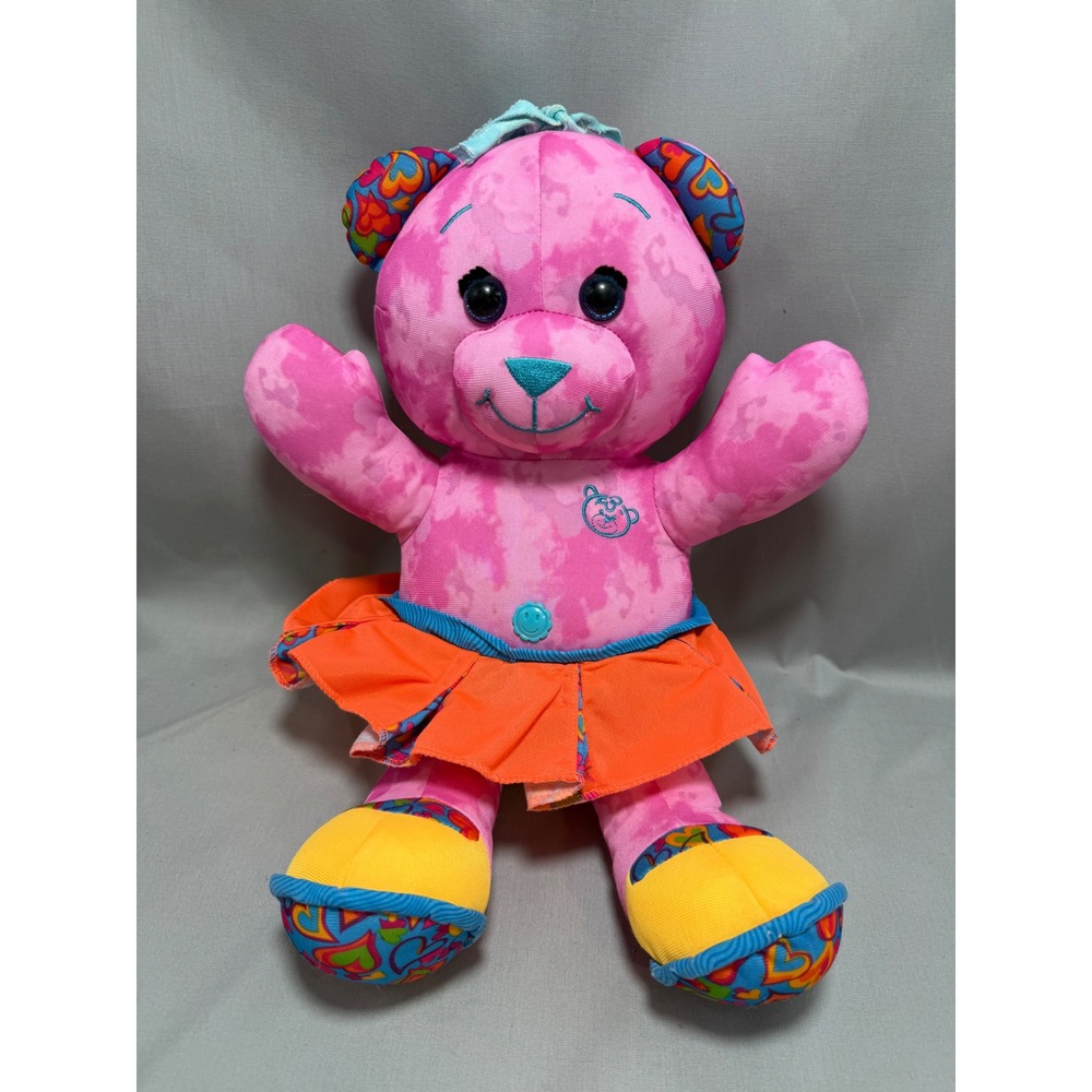 Doodle Bear Plush Pink Tie Dye Colorful Heart Print Ballerina Y2K Vintage 15"